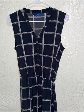 Apt. 9 Navy and White Windowpane Sleeveless Jumpsuit